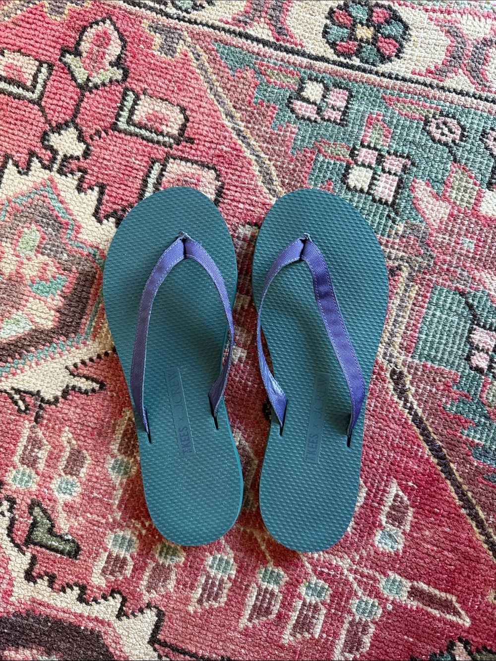 Women's Teal Flip Flops with Purple Straps Sandals - J Crew